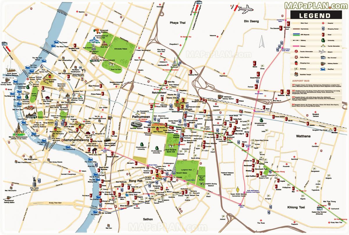 las principales atracciones de bangkok mapa