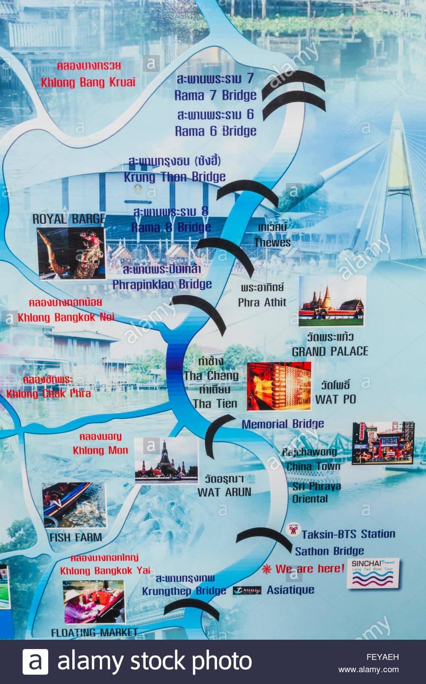 mapa de río chao phraya de bangkok