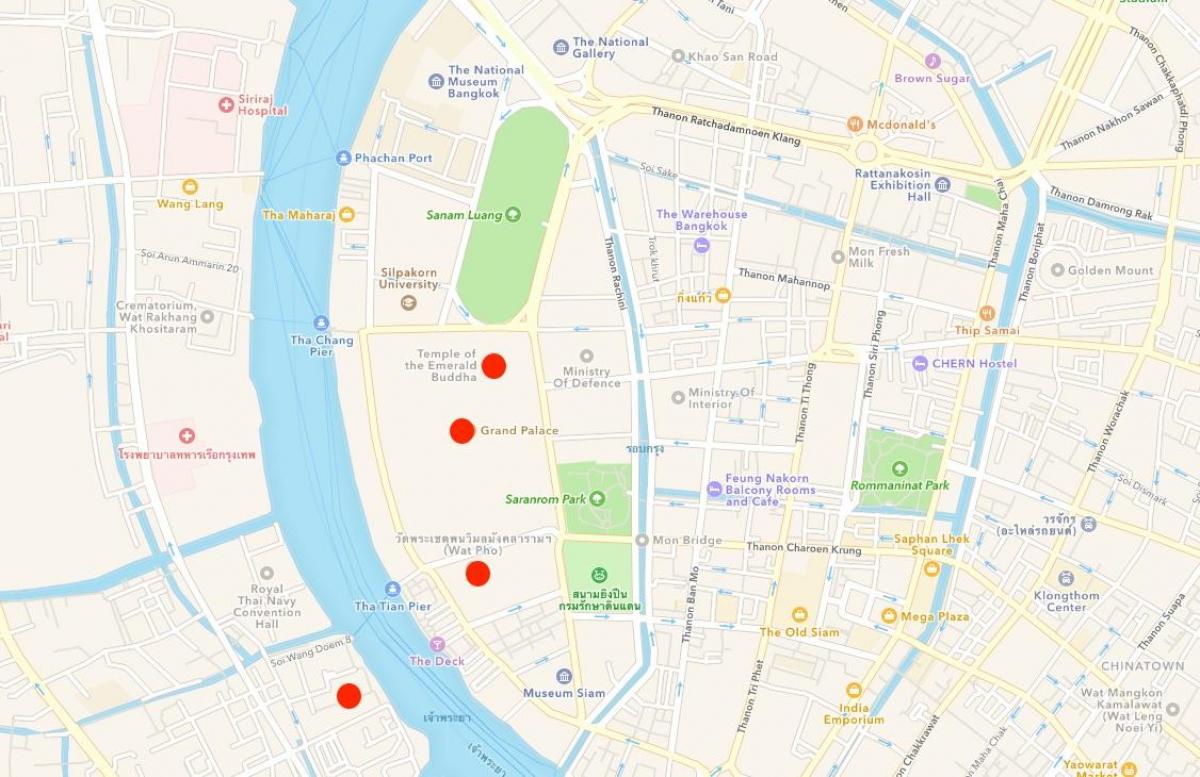 mapa de los templos en bangkok