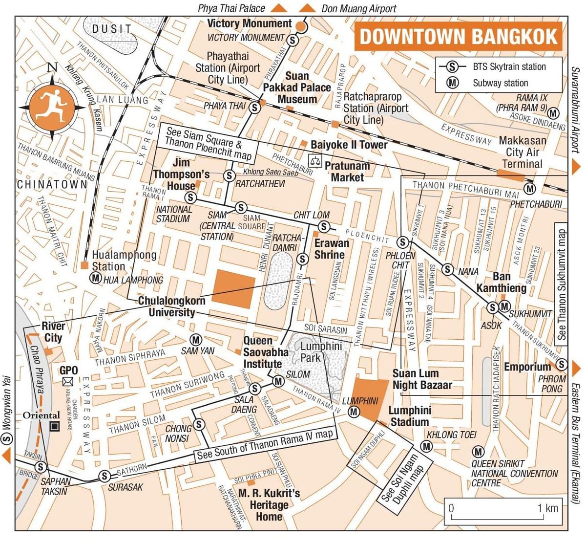 mapa del centro de bangkok