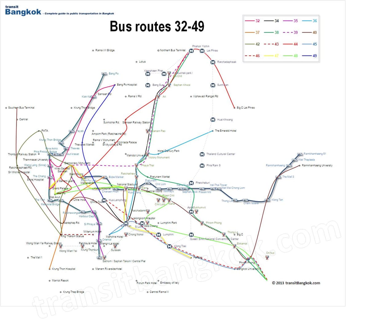 mapa de ruta de autobús de bangkok