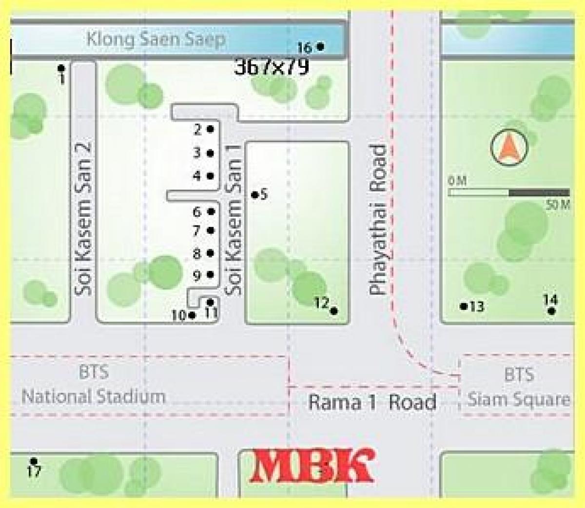 el centro comercial mbk en bangkok mapa