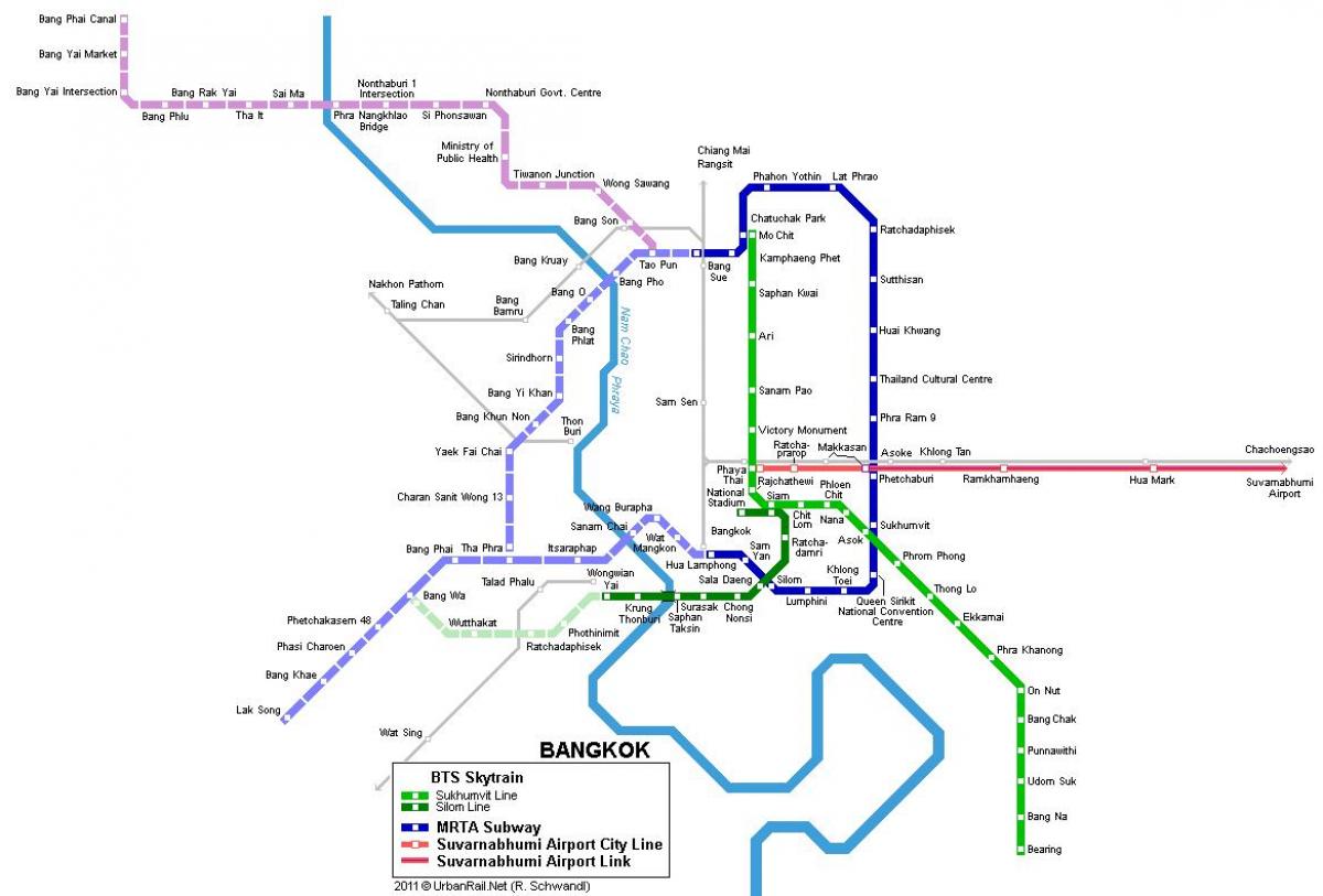 mapa del metro de bangkok, tailandia